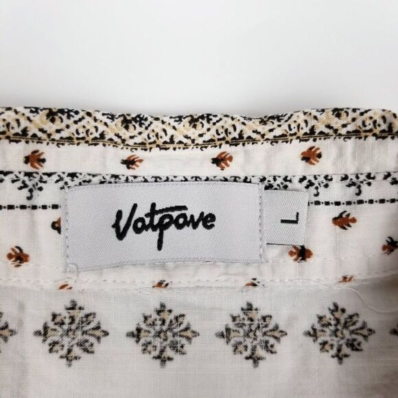 Vatpave White 90s Boho Print Button Down Casual Short Sleeve Shirt Men Large y2k - Picture 5 of 6